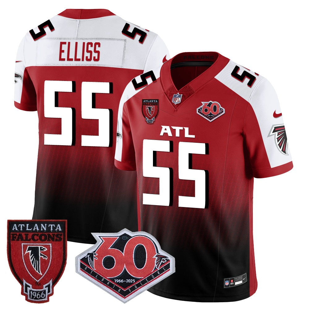 Atlanta Falcons 60th Season Vapor Limited Jersey – All Stitched – Red Alternate – Kaden Elliss Jersey