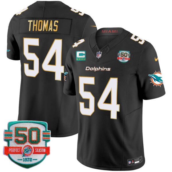 Dolphins Gold Trim Vapor Limited Jersey – All Stitched – Black – Zach Thomas Jersey