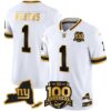 New York Giants 100th Season & State Patch Gold Vapor Limited Jersey – All Stitched – White Gold – Malik Nabers Jersey