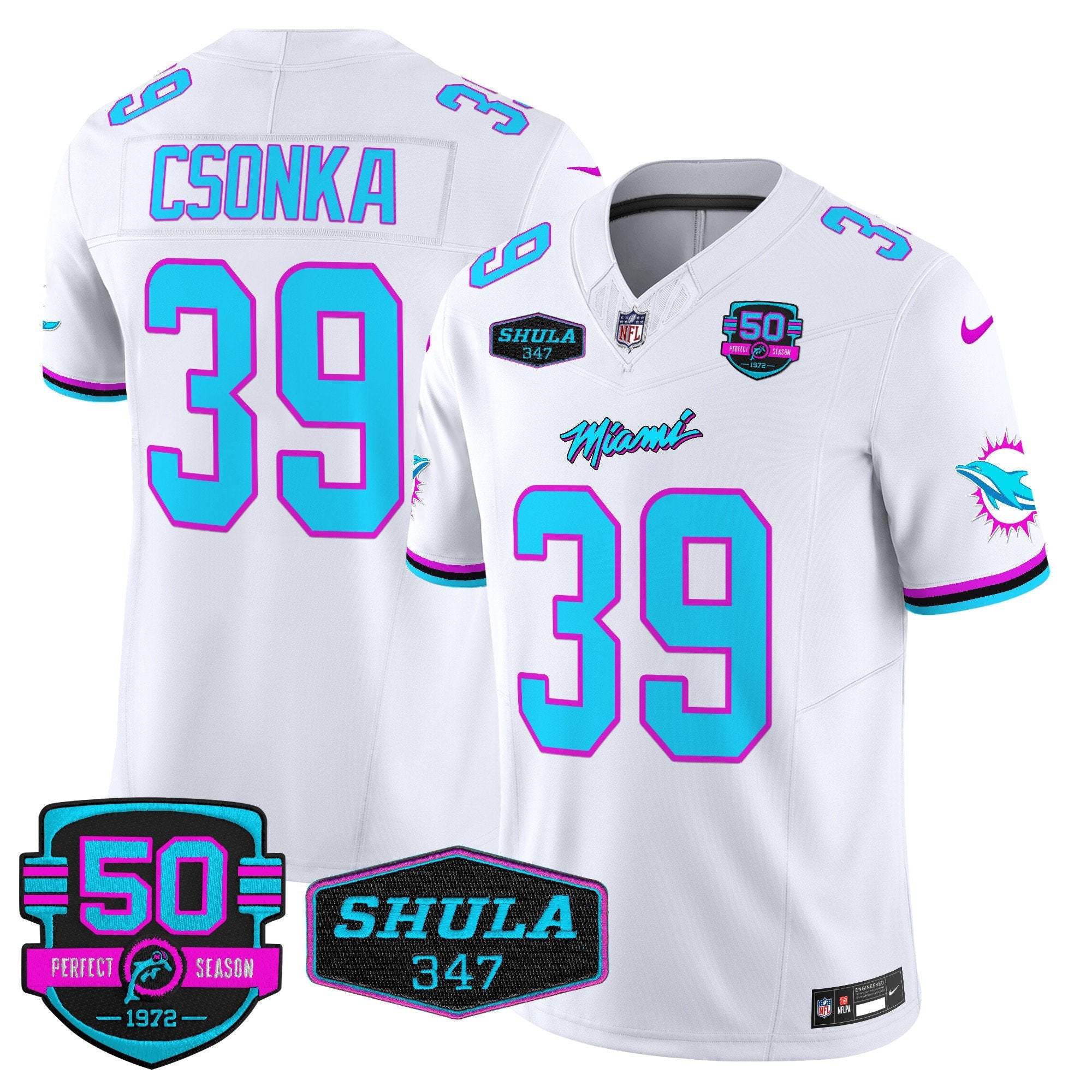 Dolphins “Miami Vice” Vapor Limited Jersey V4 – All Stitched – White – Larry Csonka Jersey