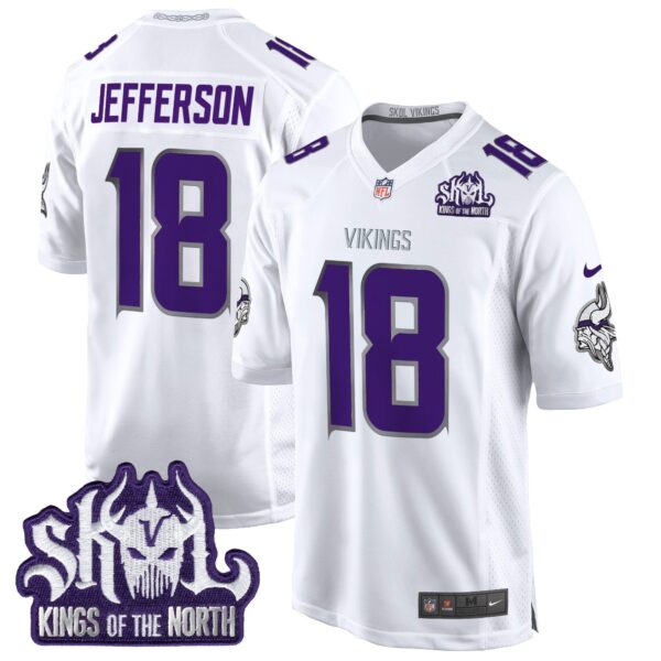 Minnesota Vikings King Of The North Patch Throwback Game Jersey – All Stitched – Winter Warrior – Justin Jefferson Jersey