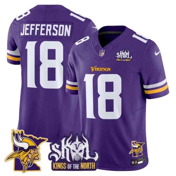 Minnesota Vikings Kings Of The North Patch Vapor Limited Jersey V3 – All Stitched – Purple – Justin Jefferson Jersey