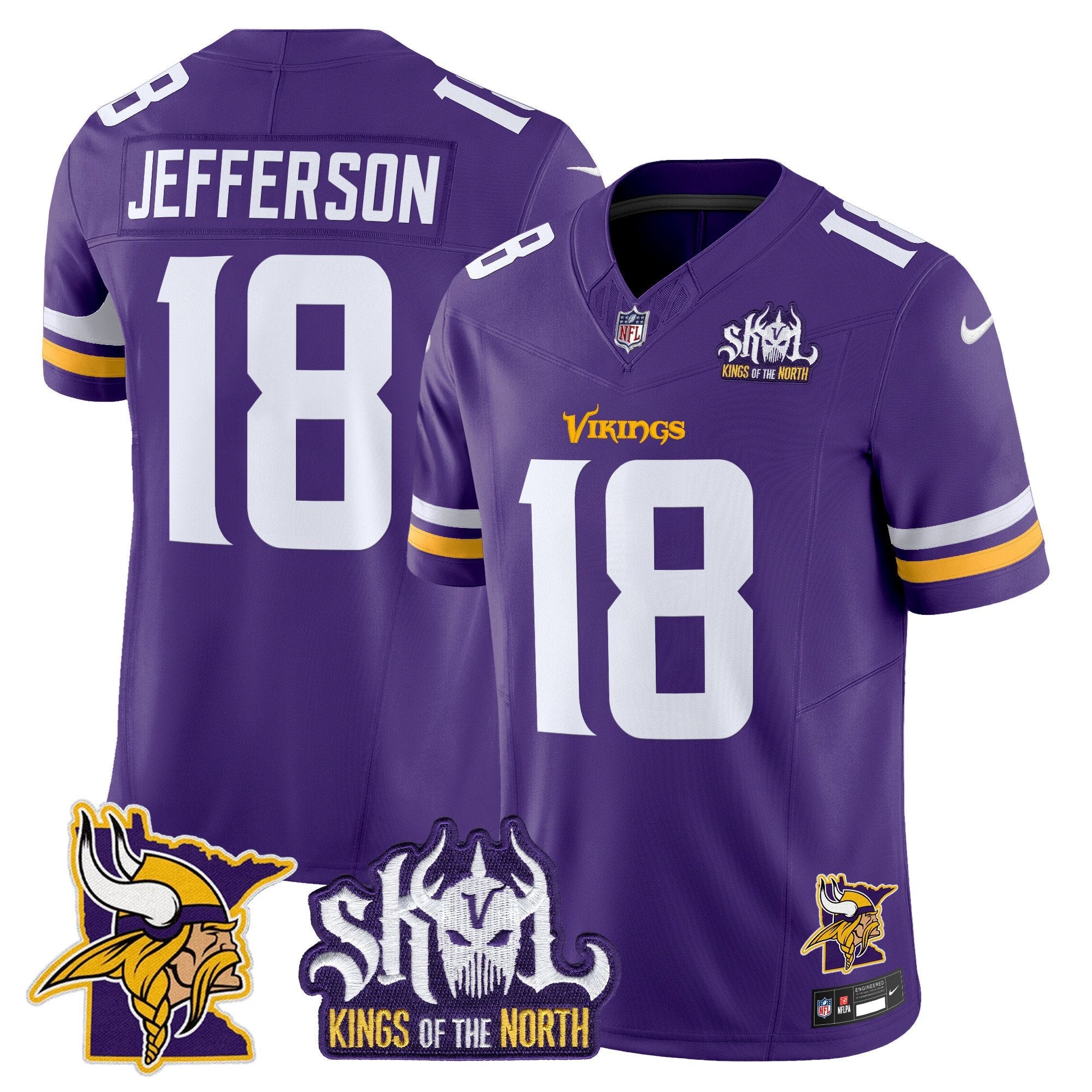 Minnesota Vikings Kings Of The North Patch Vapor Limited Jersey V3 – All Stitched – Purple – Justin Jefferson Jersey