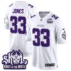 Minnesota Vikings King Of The North Patch Throwback Game Jersey – All Stitched – Winter Warrior – Aaron Jones Jersey