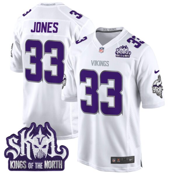 Minnesota Vikings King Of The North Patch Throwback Game Jersey – All Stitched – Winter Warrior – Aaron Jones Jersey
