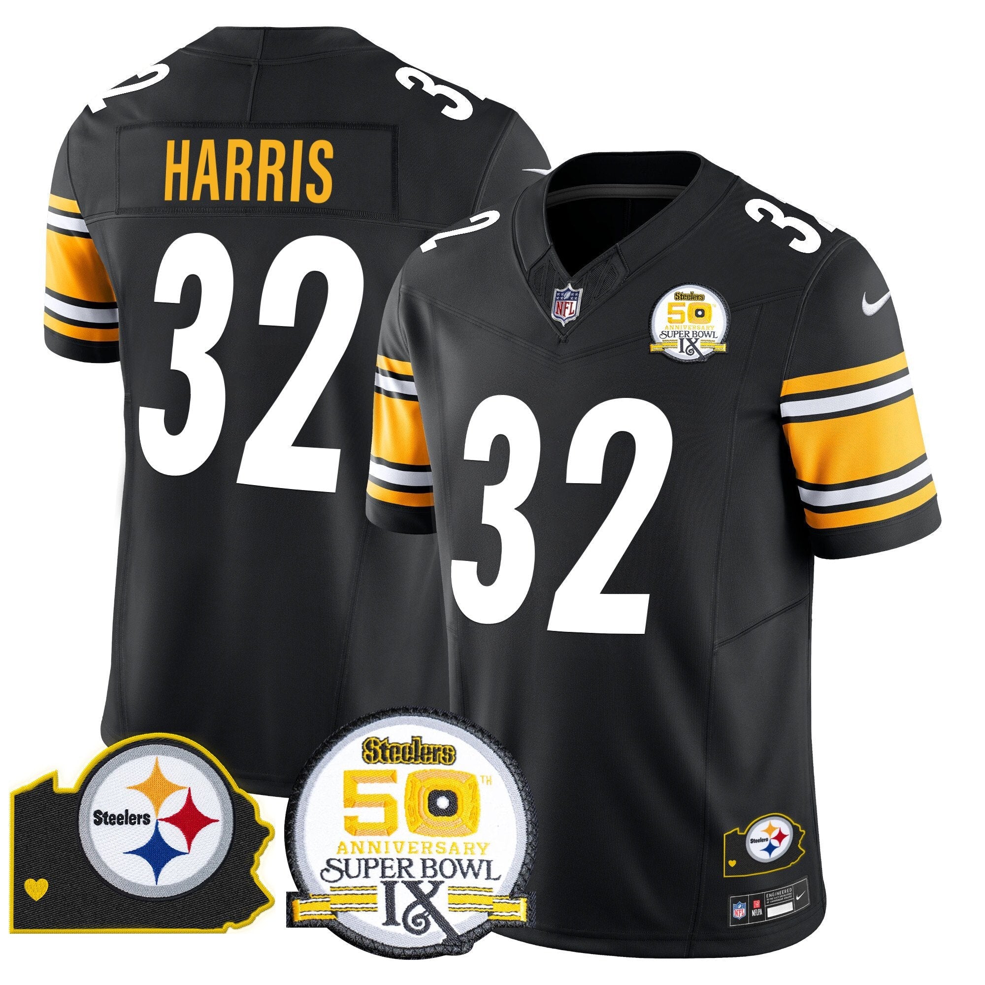 Steelers 50th Anniversary Of Super Bowl IX & Map Patch Vapor Limited Jersey – All Stitched – Black – Franco Harris Jersey