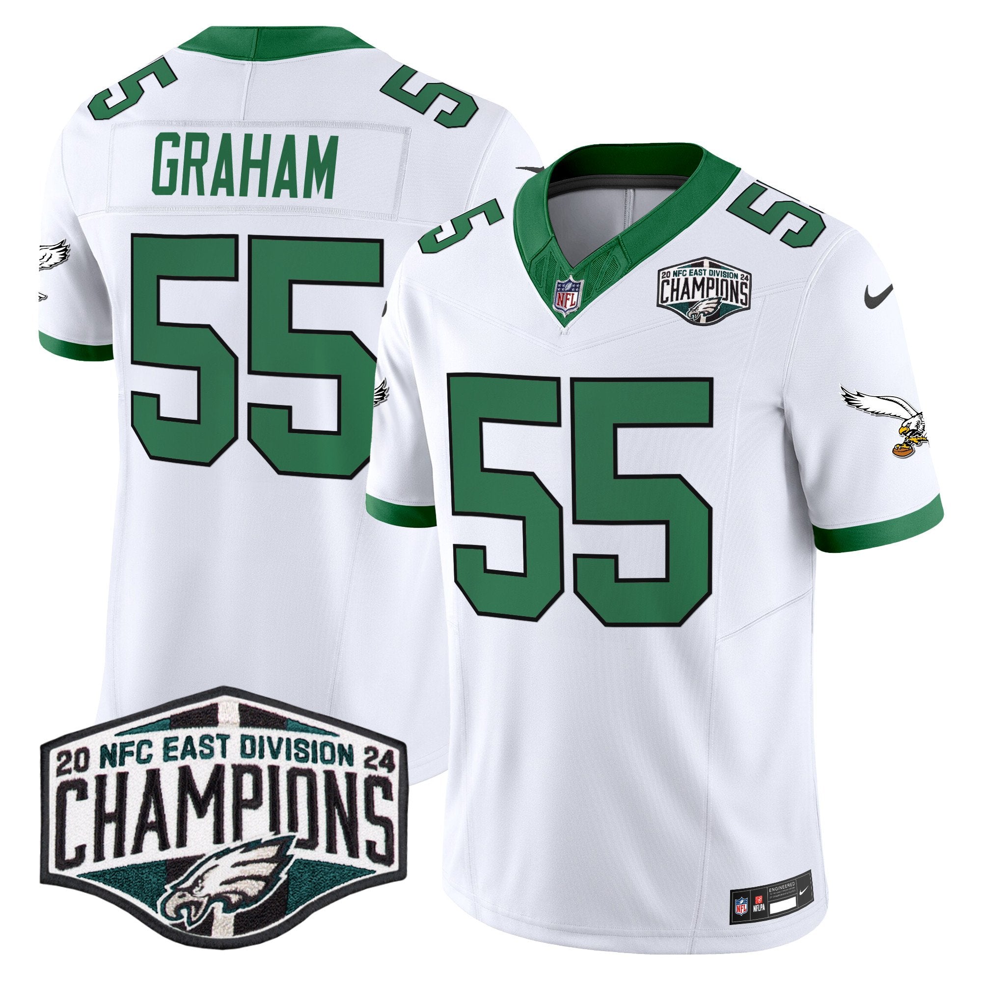 Philadelphia Eagles Kelly Green 2024 NFC East Division Champions Vapor Limited Jersey V2 – All Stitched – Kelly White – Brandon Graham Jersey