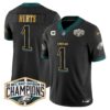Eagles 2024 NFC East Division Champions Gold Trim Vapor Limited Jersey – All Stitched – Black – Jalen Hurts Jersey