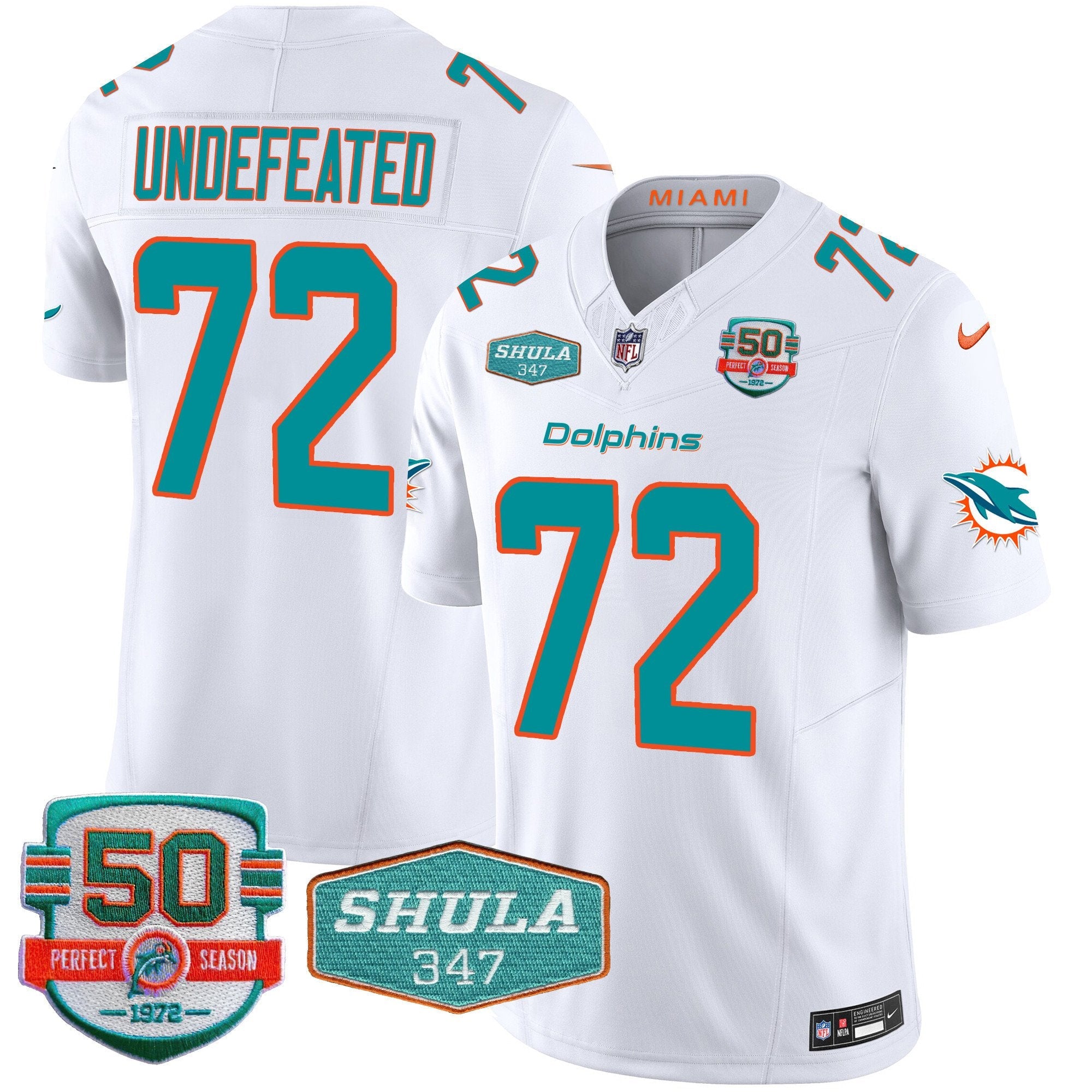 Dolphins Shula 347 Patch Vapor Limited Jersey V2 – All Stitched – White – Undefeated Jersey