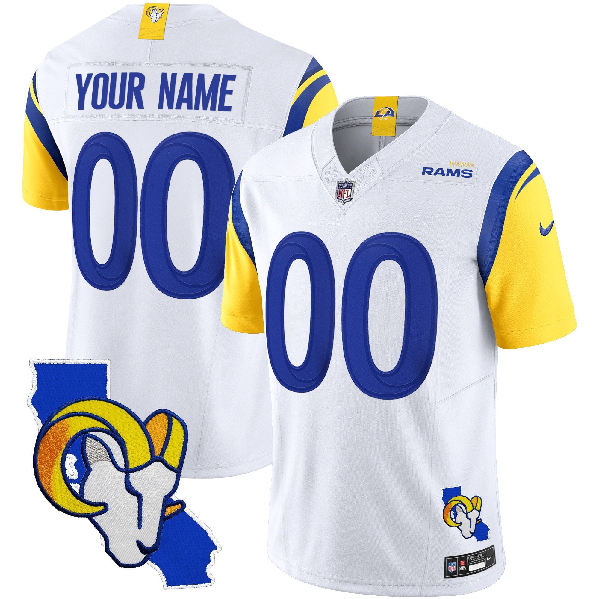 Rams California Patch Vapor Limited Custom Jersey – All Stitched – White Jersey