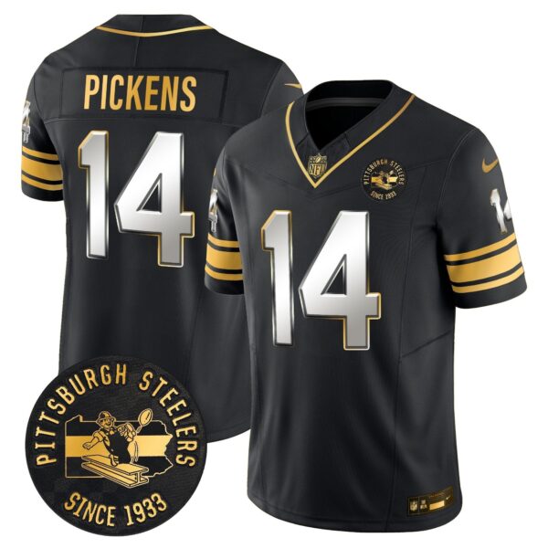 Pittsburgh Steelers Throwback 1933 Patch Gold Vapor Limited Jersey – All Stitched – Black Limited – George Pickens Jersey