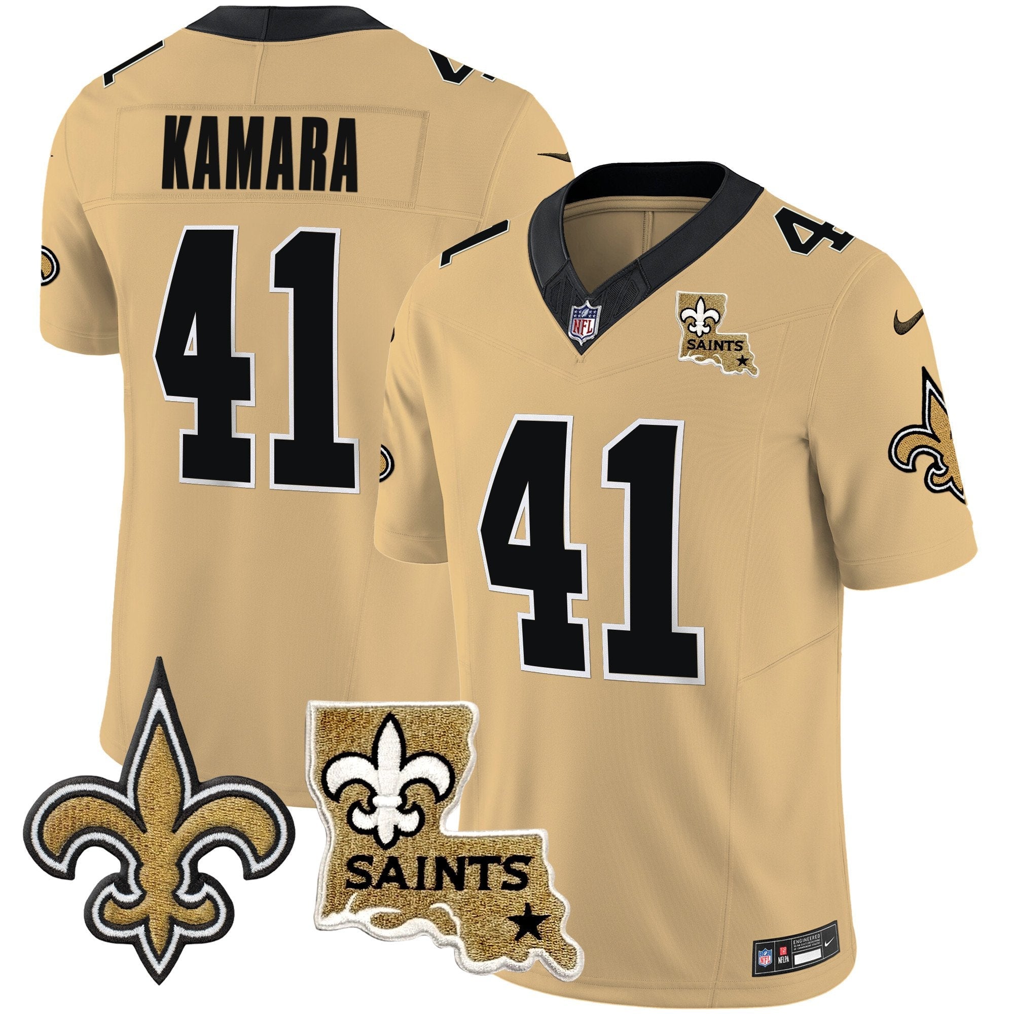 Saints Vapor Limited Jersey – New Orleans Patch – All Stitched – Gold – Alvin Kamara Jersey