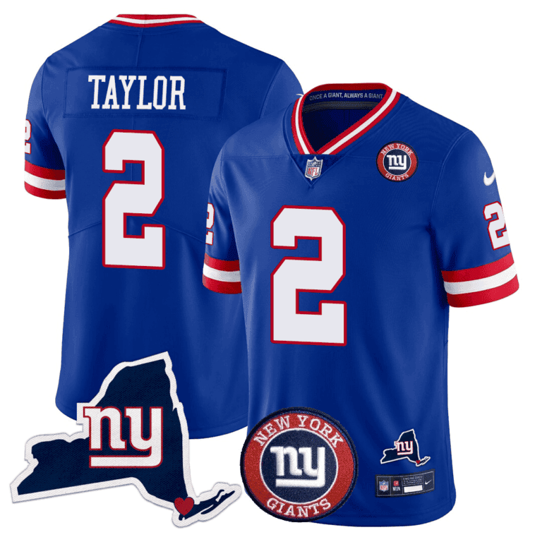 Giants New York State & Logo Patch Limited Jersey – All Stitched – Royal – Tyrod Taylor Jersey