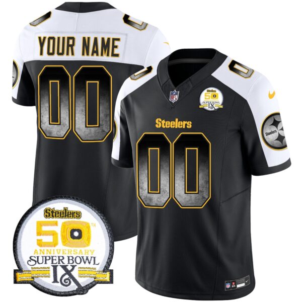 Steelers Arch Smoke 50th Anniversary Of Super Bowl IX Patch Vapor Limited Custom Jersey – All Stitched – Alternate Jersey