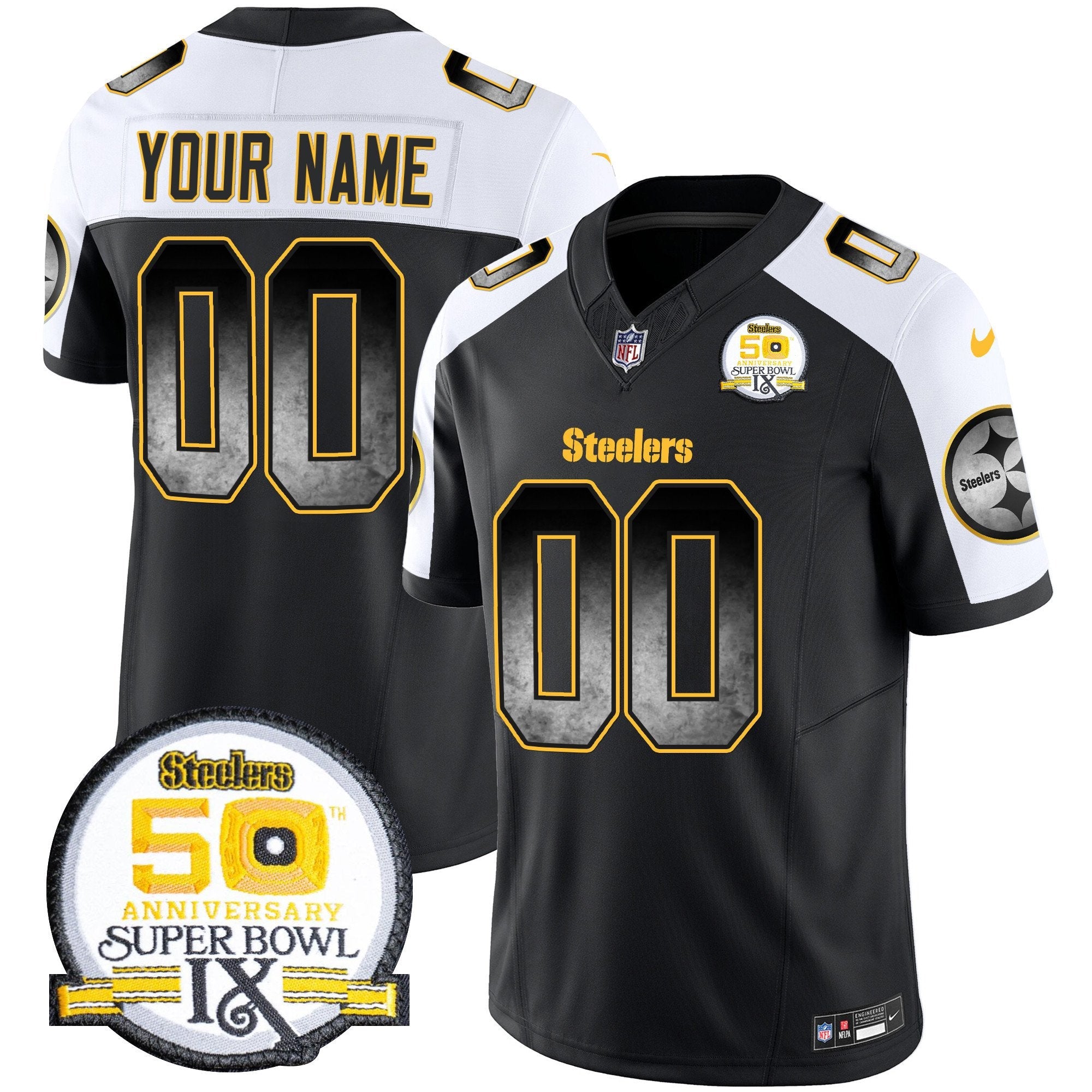 Steelers Arch Smoke 50th Anniversary Of Super Bowl IX Patch Vapor Limited Custom Jersey – All Stitched – Alternate Jersey