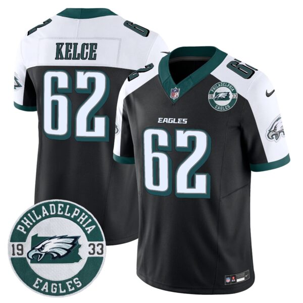 Eagles 2024 Vapor Limited Jersey – Est. 1933 Patch – All Stitched – Black Alternate – Jason Kelce Jersey