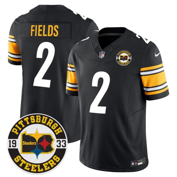 Steelers 2024 Vapor Limited Jersey – Est 1933 Patch – All Stitched – Black – Justin Fields Jersey