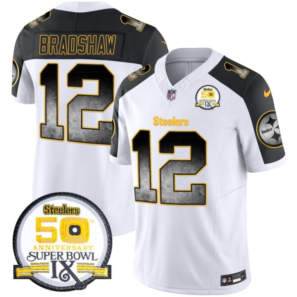 Steelers Arch Smoke 50th Anniversary Of Super Bowl IX Patch Vapor Limited Jersey – All Stitched – Inverted – Terry Bradshaw Jersey