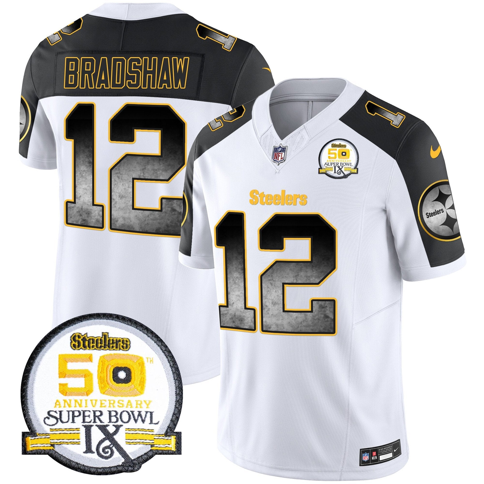 Steelers Arch Smoke 50th Anniversary Of Super Bowl IX Patch Vapor Limited Jersey – All Stitched – Inverted – Terry Bradshaw Jersey