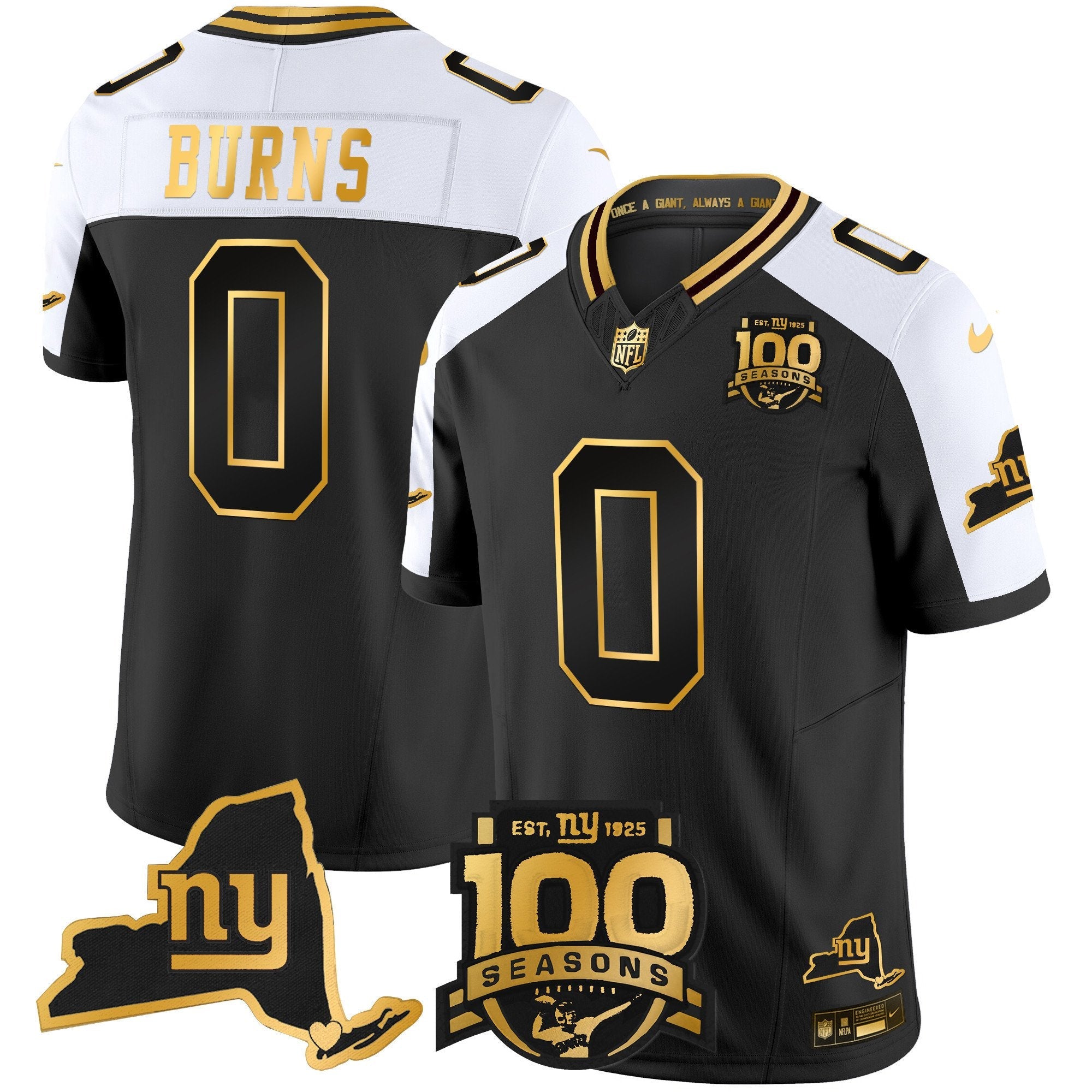 New York Giants 100th Season & State Patch Gold Vapor Limited Jersey – All Stitched – Alternate – Brian Burns Jersey
