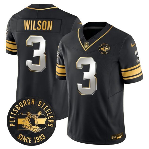 Pittsburgh Steelers Throwback 1933 Patch Gold Vapor Limited Jersey – All Stitched – Black Limited – Russell Wilson Jersey