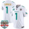 Dolphins Gold Trim Vapor Limited Jersey – All Stitched – White – Tua Tagovailoa Jersey