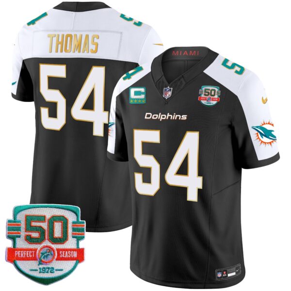 Dolphins Gold Trim Vapor Limited Jersey – All Stitched – Black Alternate – Zach Thomas Jersey