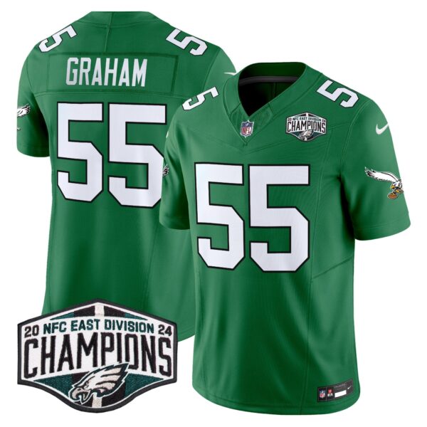 Philadelphia Eagles Kelly Green 2024 NFC East Division Champions Vapor Limited Jersey V2 – All Stitched – Kelly Green – Brandon Graham Jersey