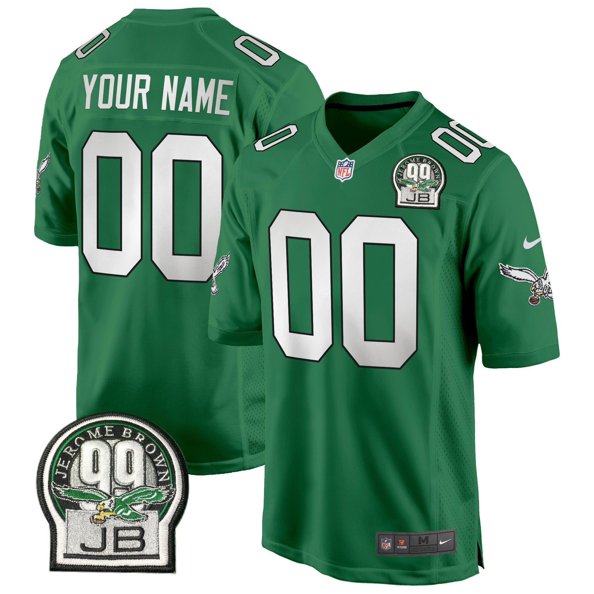 Eagles Jerome Brown Patch Kelly Green Game Custom Jersey – All Stitched – Kelly Green Jersey