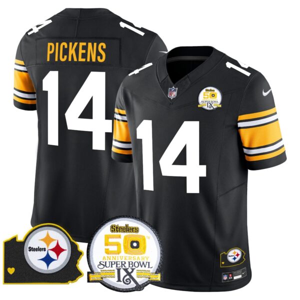 Steelers 50th Anniversary Of Super Bowl IX & Map Patch Vapor Limited Jersey – All Stitched – 1975 Throwback – George Pickens Jersey