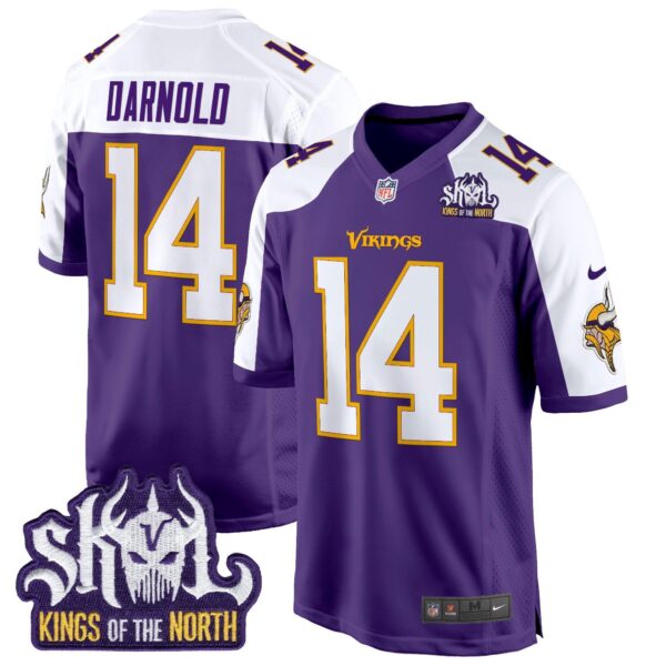 Minnesota Vikings King Of The North Patch Throwback Game Jersey – All Stitched – Purple Alternate – Sam Darnold Jersey