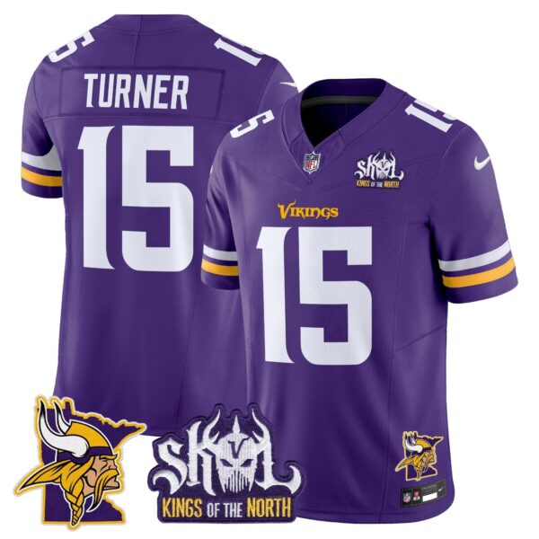 Minnesota Vikings Kings Of The North Patch Vapor Limited Jersey V3 – All Stitched – Purple – Dallas Turner Jersey