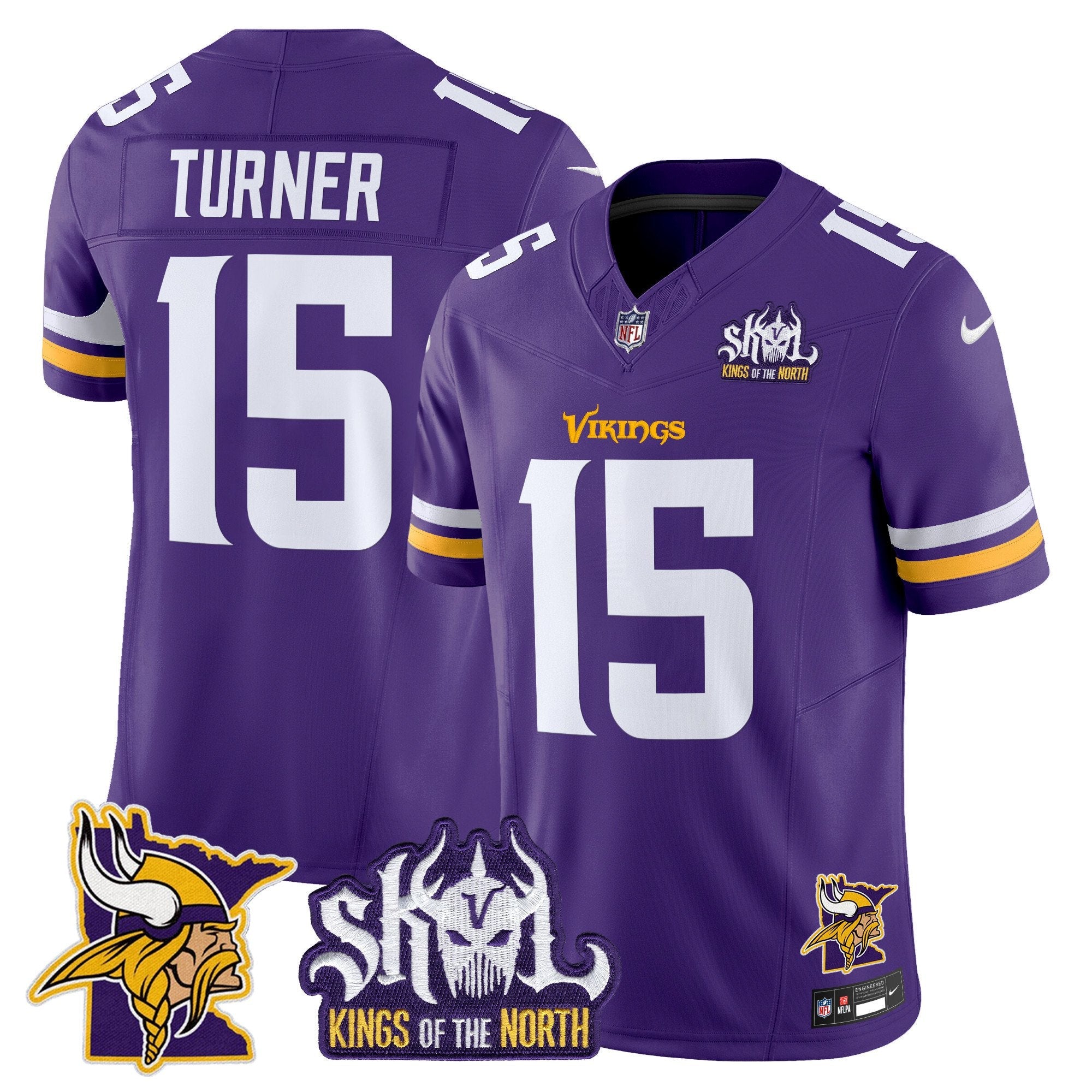 Minnesota Vikings Kings Of The North Patch Vapor Limited Jersey V3 – All Stitched – Purple – Dallas Turner Jersey