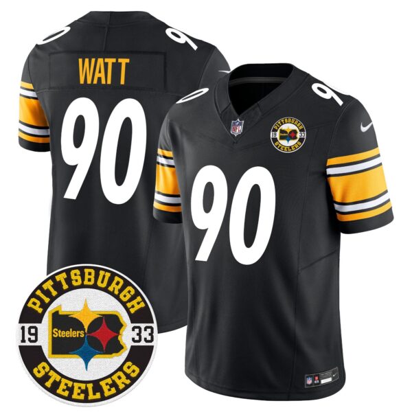 Steelers 2024 Vapor Limited Jersey – Est 1933 Patch – All Stitched – Black – T. J. Watt Jersey