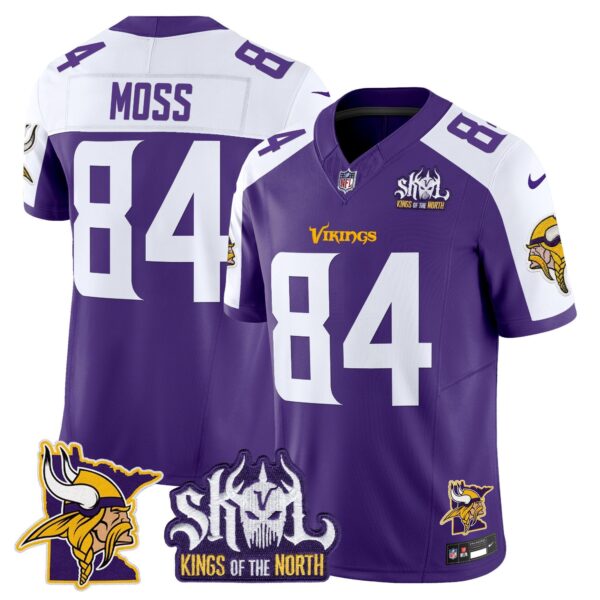 Minnesota Vikings Kings Of The North Patch Vapor Limited Jersey V3 – All Stitched – Purple Alternate – Randy Moss Jersey