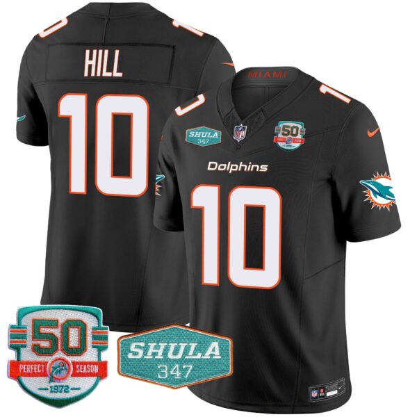 Dolphins Shula 347 Patch Vapor Limited Jersey V2 – All Stitched – Black – Tyreek Hill Jersey