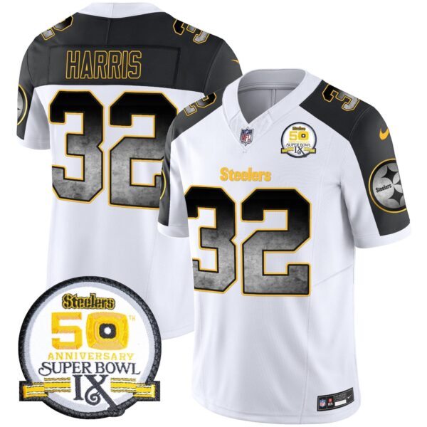 Steelers Arch Smoke 50th Anniversary Of Super Bowl IX Patch Vapor Limited Jersey – All Stitched – Inverted – Franco Harris Jersey