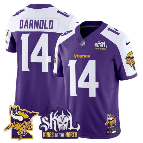 Minnesota Vikings Kings Of The North Patch Vapor Limited Jersey V3 – All Stitched – Purple Alternate – Sam Darnold Jersey