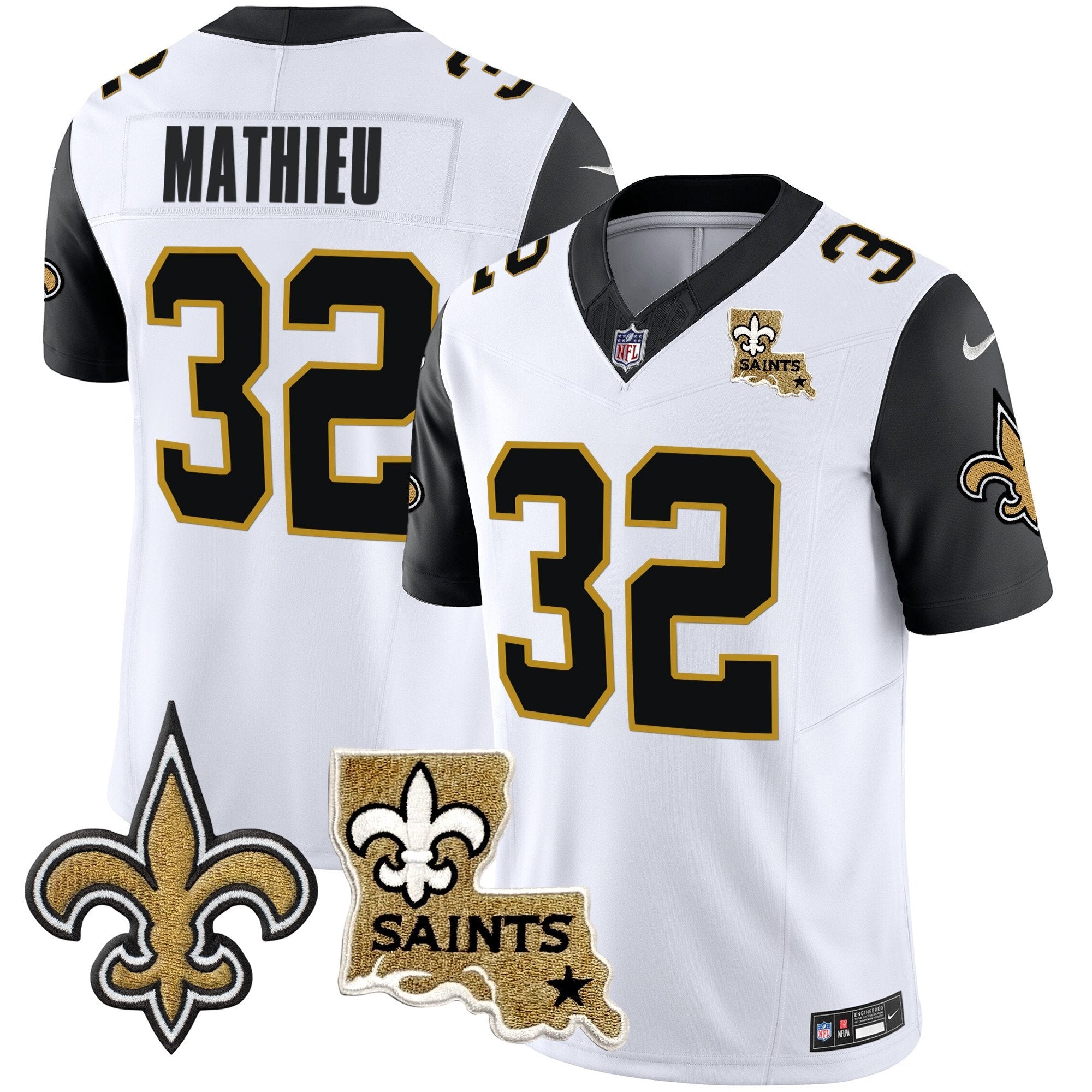 Saints Vapor Limited Jersey – New Orleans Patch – All Stitched – Black Sleeves – Tyrann Mathieu Jersey