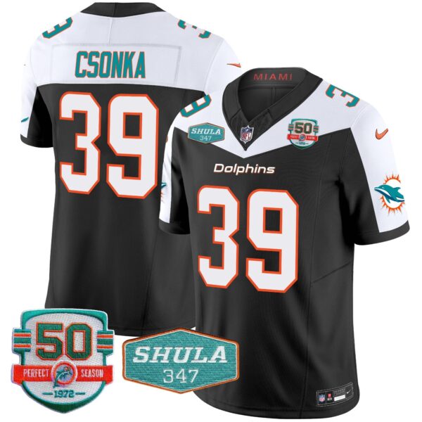 Dolphins Shula 347 Patch Vapor Limited Jersey V2 – All Stitched – Black Alternate – Larry Csonka Jersey