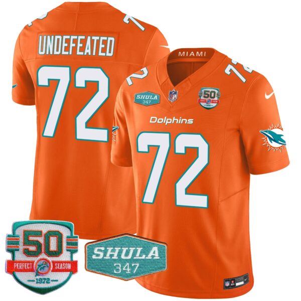Dolphins Shula 347 Patch Vapor Limited Jersey V2 – All Stitched – Orange – Undefeated Jersey