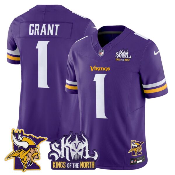 Minnesota Vikings Kings Of The North Patch Vapor Limited Jersey V3 – All Stitched – Purple – Bud Grant Jersey