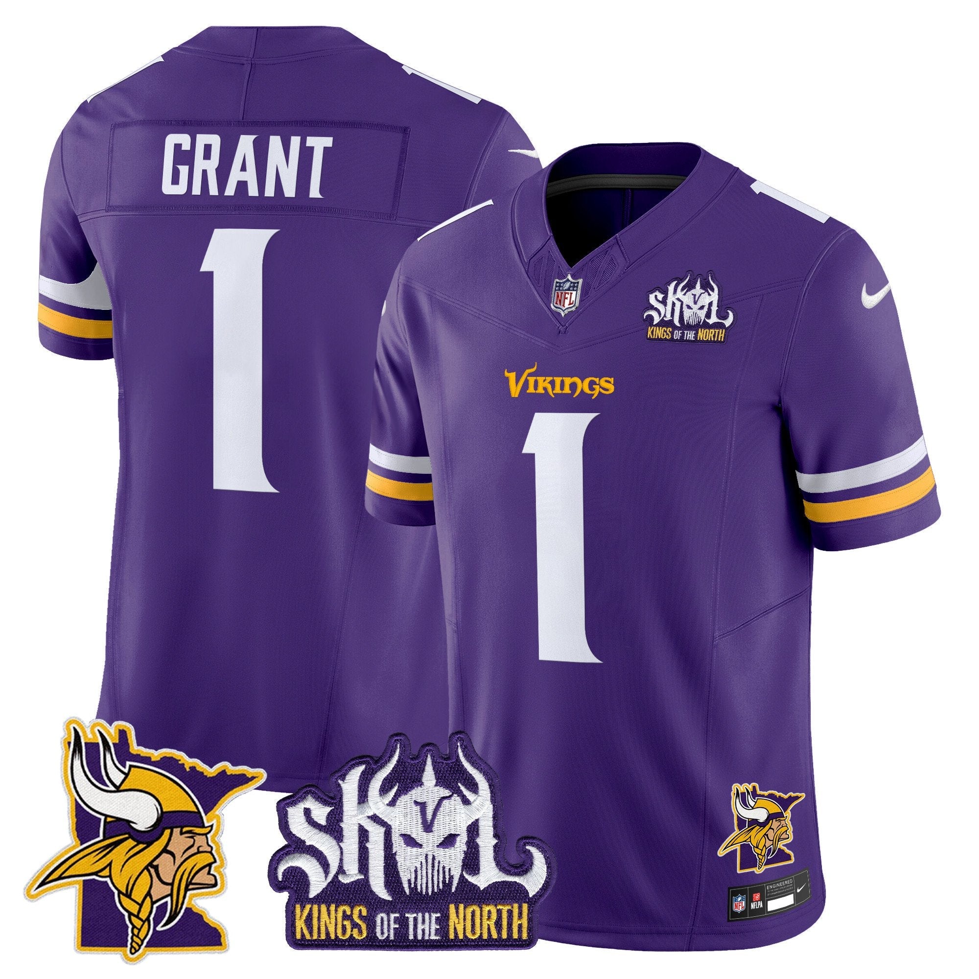 Minnesota Vikings Kings Of The North Patch Vapor Limited Jersey V3 – All Stitched – Purple – Bud Grant Jersey