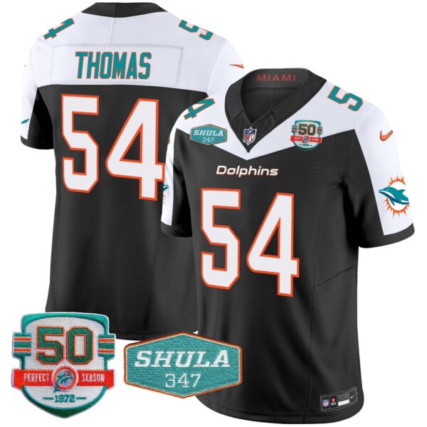 Dolphins Shula 347 Patch Vapor Limited Jersey V2 – All Stitched – Black Alternate – Zach Thomas Jersey