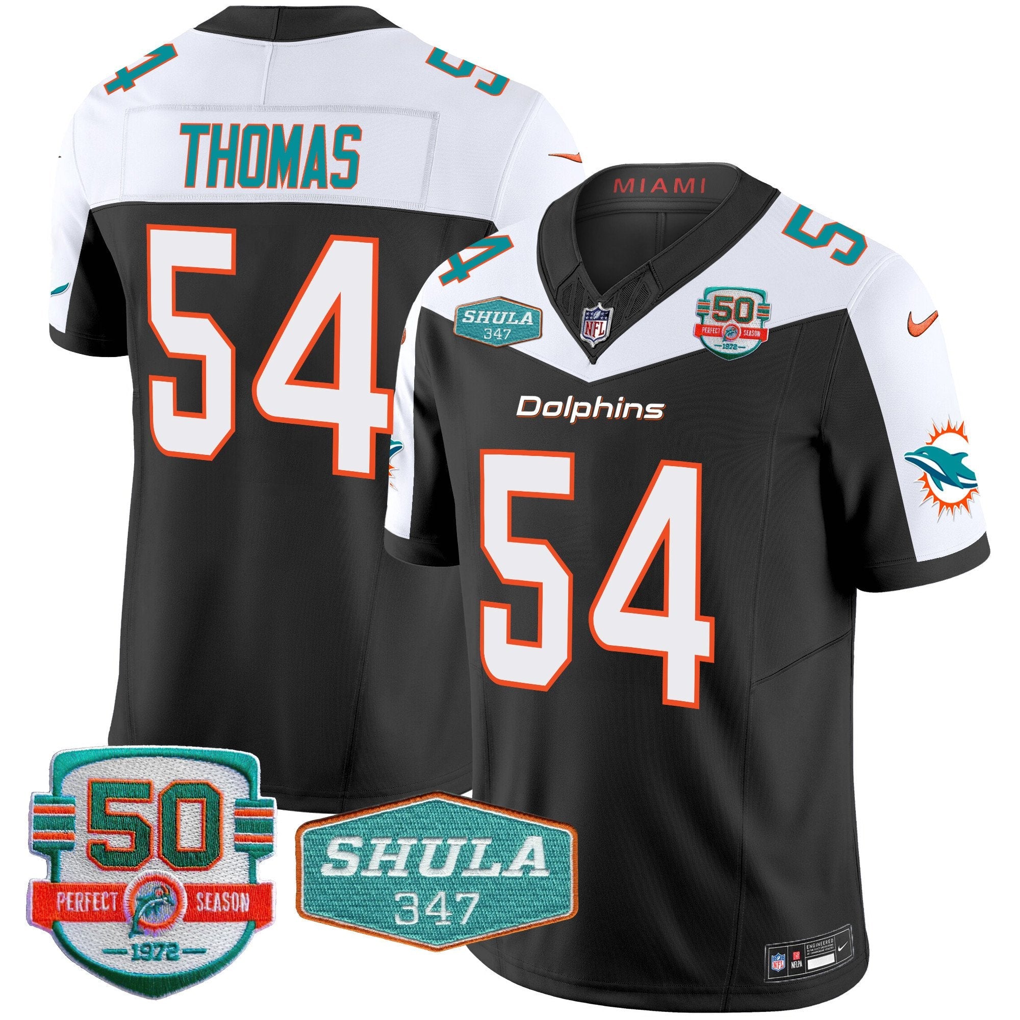Dolphins Shula 347 Patch Vapor Limited Jersey V2 – All Stitched – Black Alternate – Zach Thomas Jersey