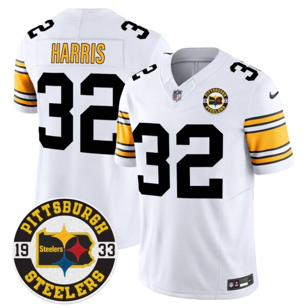 Steelers 2024 Vapor Limited Jersey – Est 1933 Patch – All Stitched – 1975 White – Franco Harris Jersey