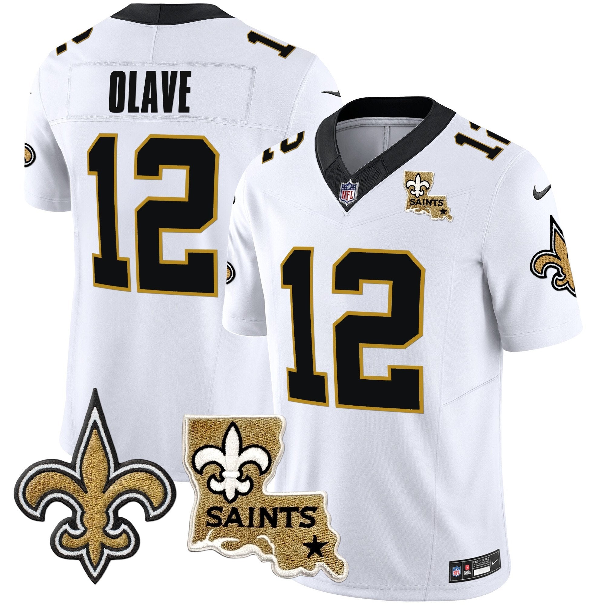 Saints Vapor Limited Jersey – New Orleans Patch – All Stitched – White – Chris Olave Jersey