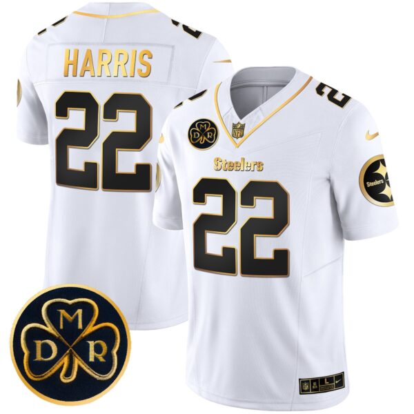 Steelers DMR Patch Gold Vapor Limited Jersey – All Stitched – White Gold – Najee Harris Jersey