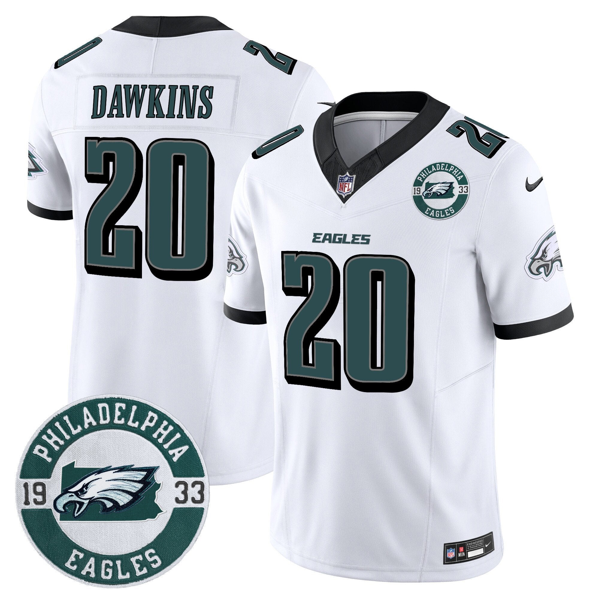 Eagles 2024 Vapor Limited Jersey – Est. 1933 Patch – All Stitched – White – Brian Dawkins Jersey