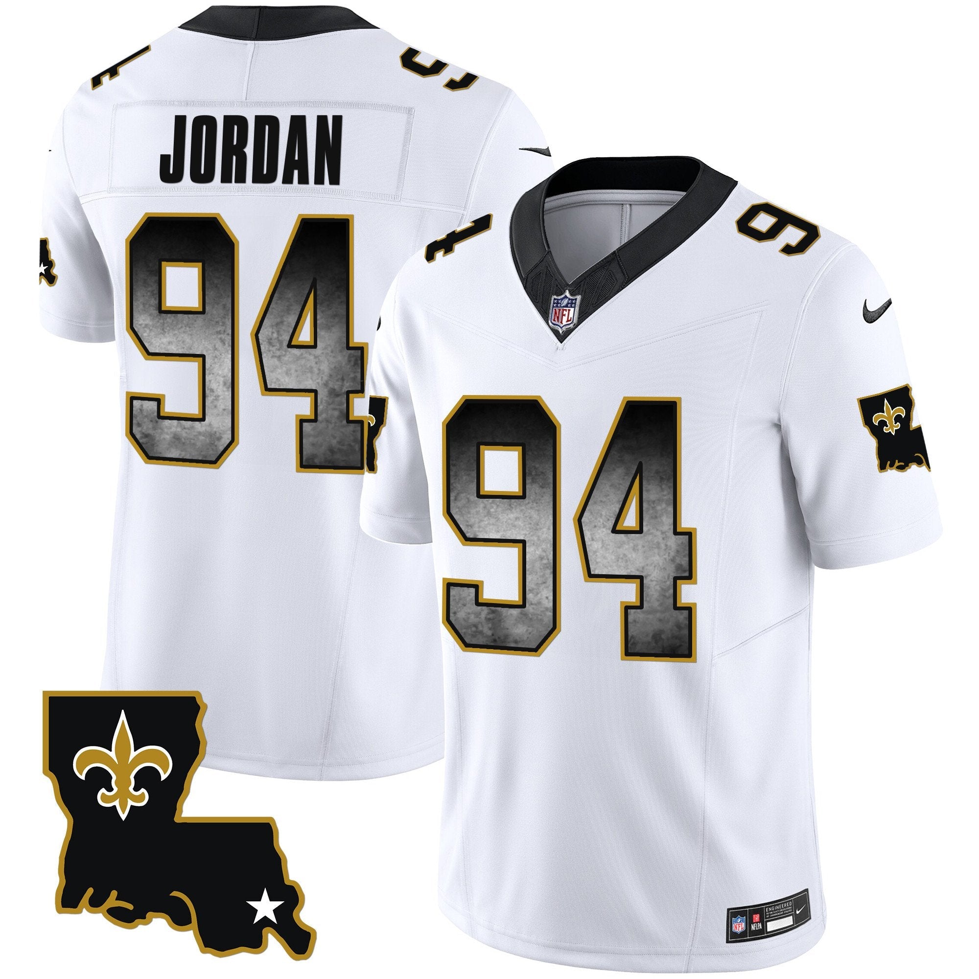 Saints 1987 Legacy Arch Smoke Jersey – All Stitched – White – Cameron Jordan Jersey
